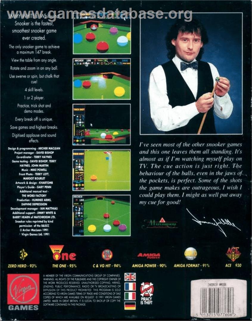 Jimmy White's Whirlwind Snooker - Commodore Amiga - Artwork - Box Back