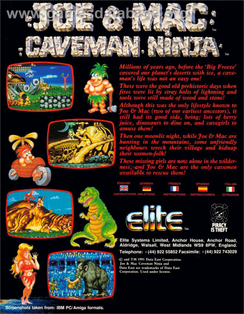Joe And Mac - Caveman Ninja - Commodore Amiga - Artwork - Box Back