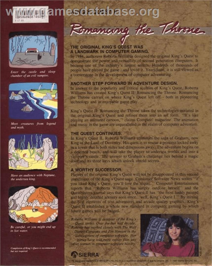 King's Quest II: Romancing the Throne - Commodore Amiga - Artwork - Box Back