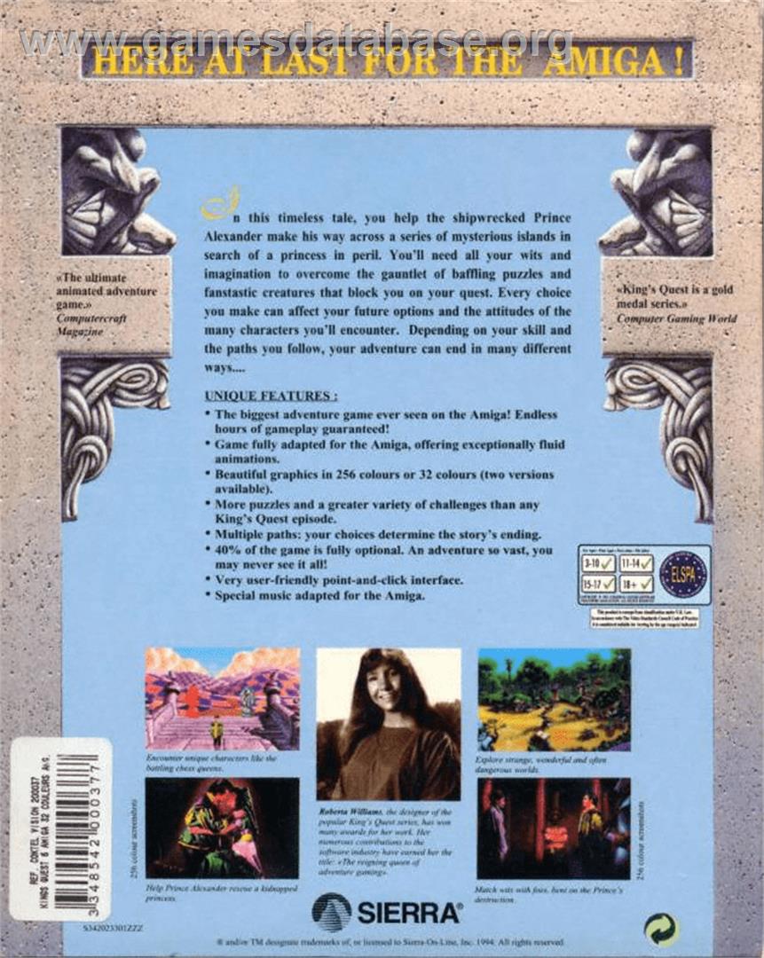 King's Quest VI: Heir Today, Gone Tomorrow - Commodore Amiga - Artwork - Box Back