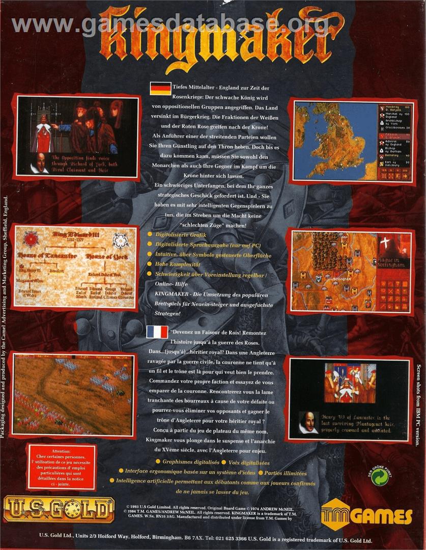 Kingmaker - The Quest for The Crown - Commodore Amiga - Artwork - Box Back