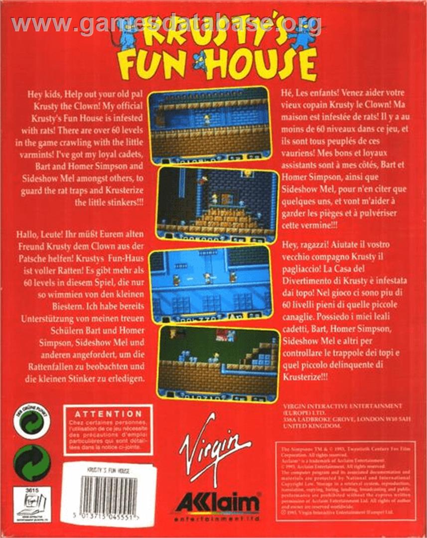 Krusty's Fun House - Commodore Amiga - Artwork - Box Back