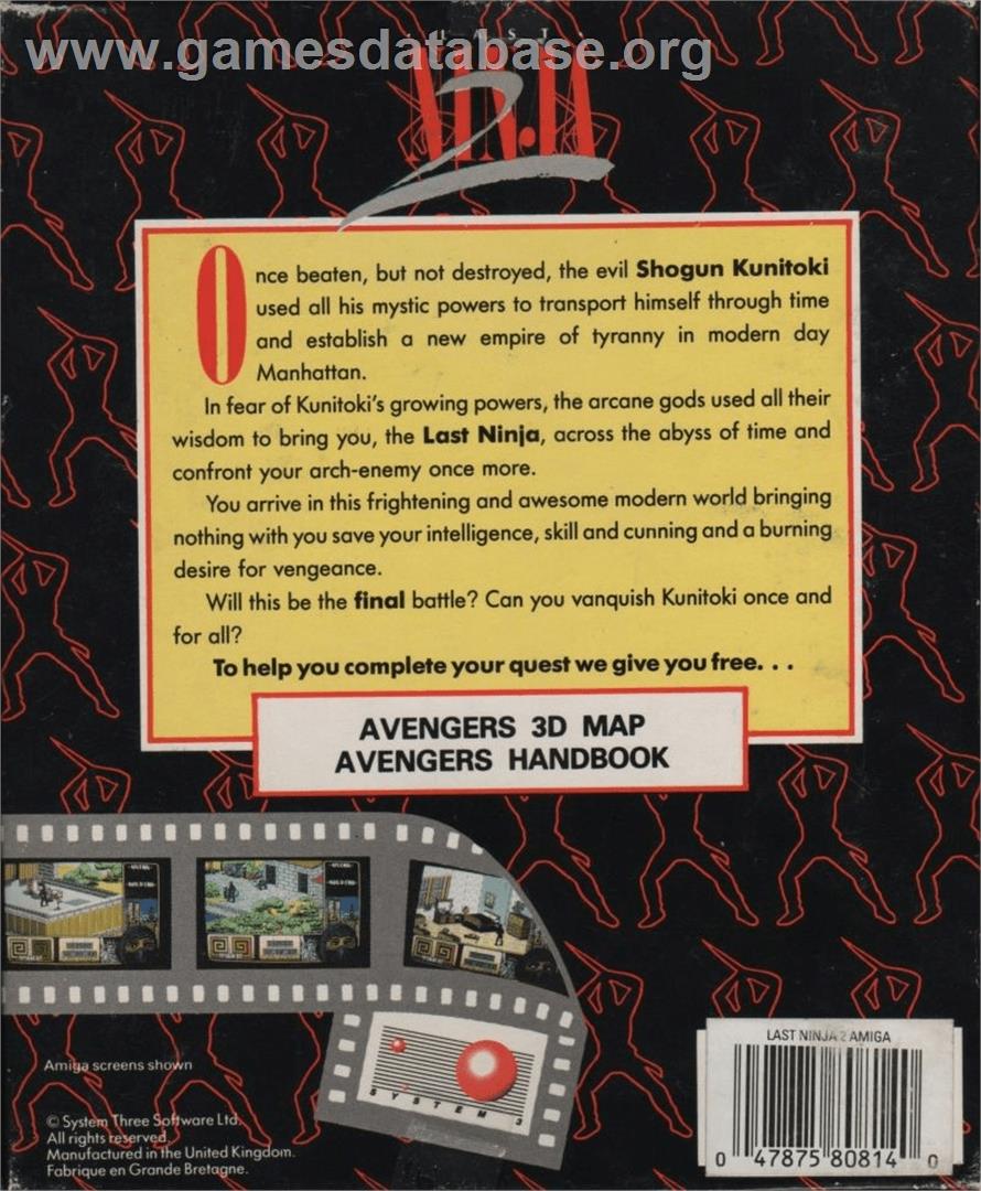 Last Ninja 2 - Back with a Vengeance - Commodore Amiga - Artwork - Box Back