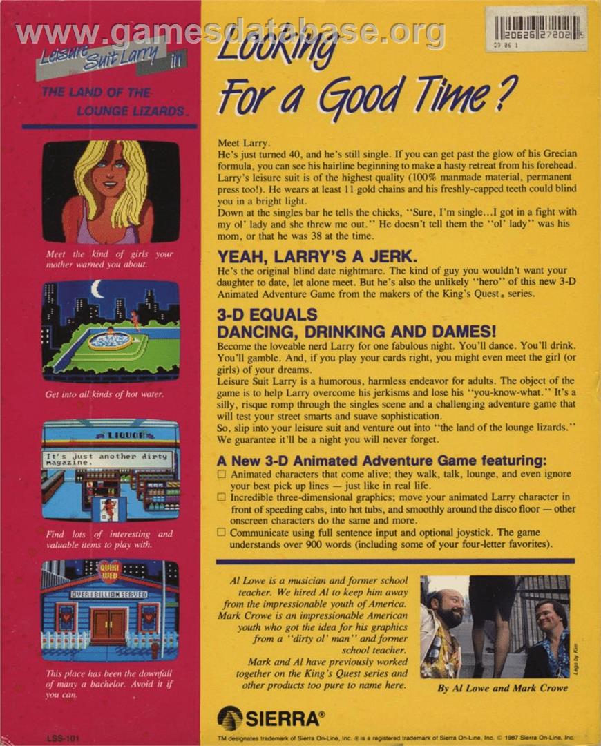 Leisure Suit Larry: Triple Pack - Commodore Amiga - Artwork - Box Back