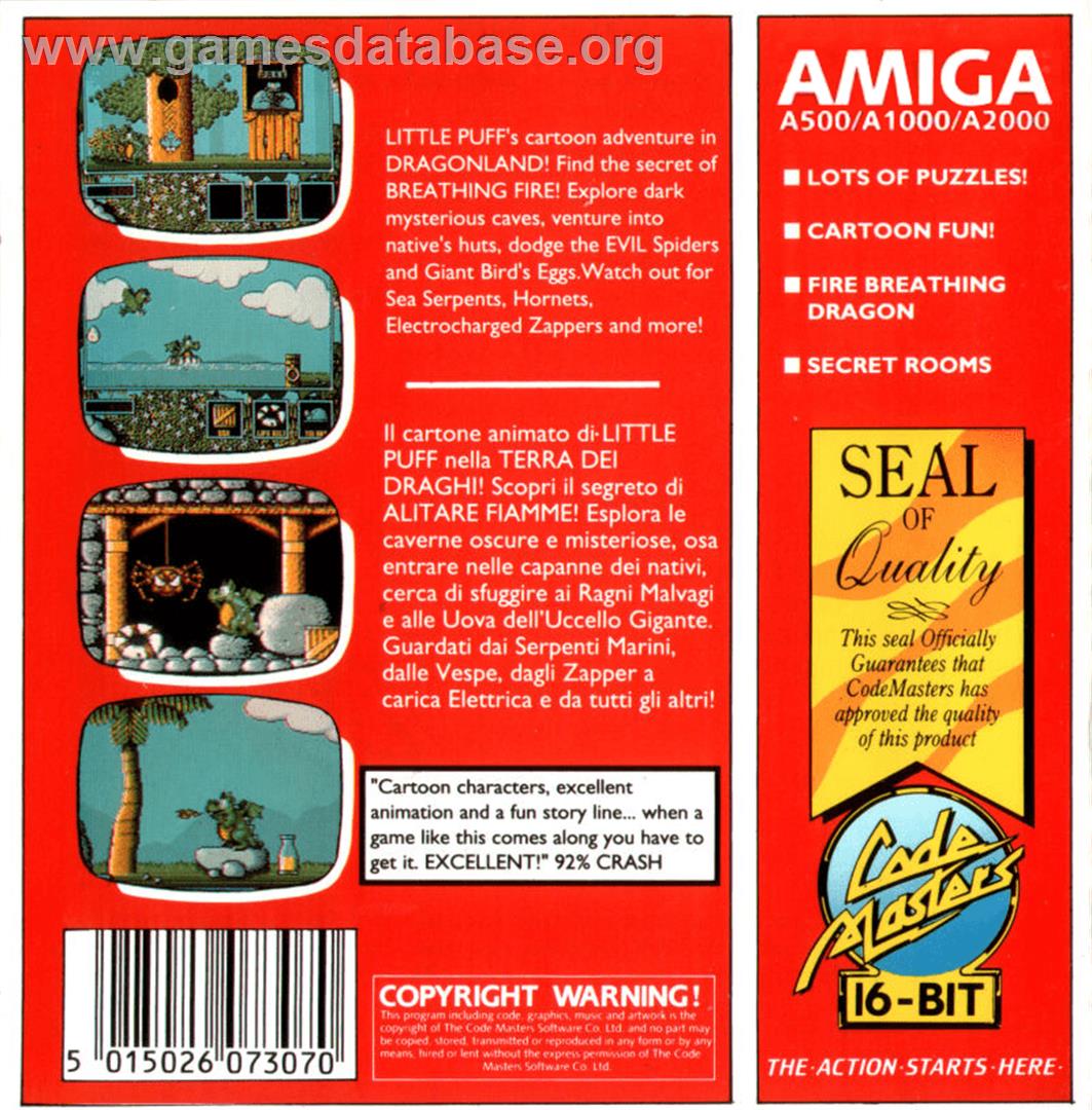 Little Puff in Dragonland - Commodore Amiga - Artwork - Box Back
