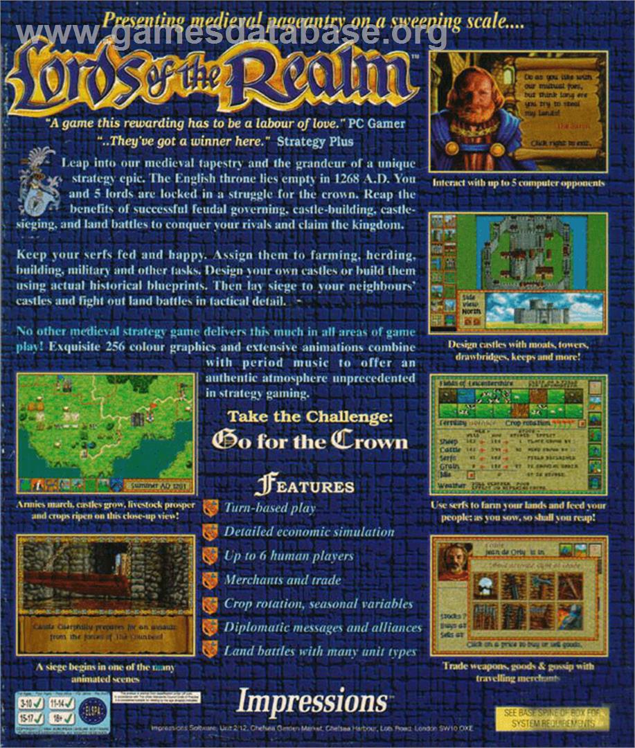 Lords of the Realm - Commodore Amiga - Artwork - Box Back