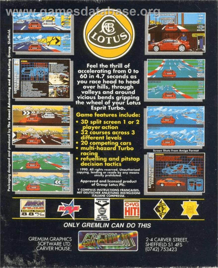 Lotus Esprit Turbo Challenge - Commodore Amiga - Artwork - Box Back