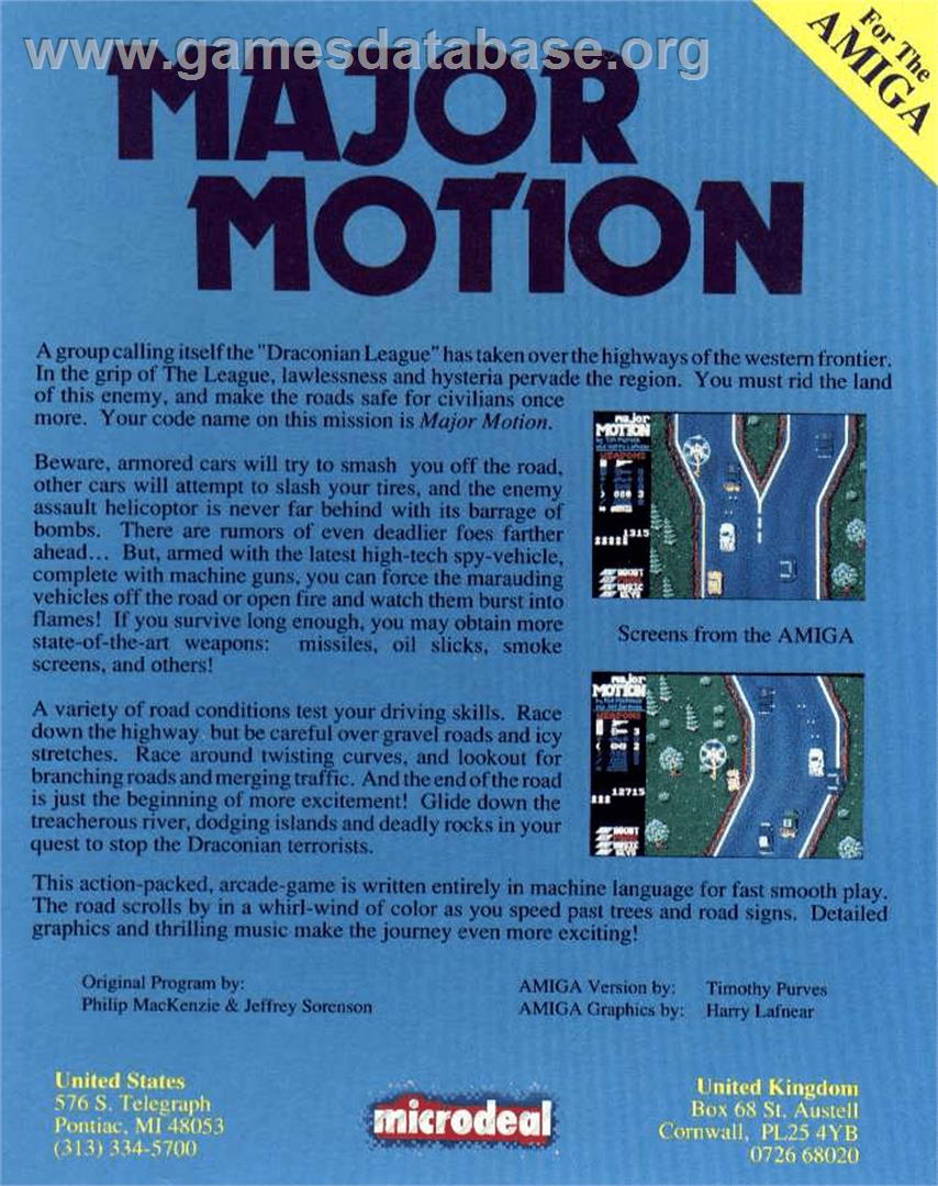 Major Motion - Commodore Amiga - Artwork - Box Back