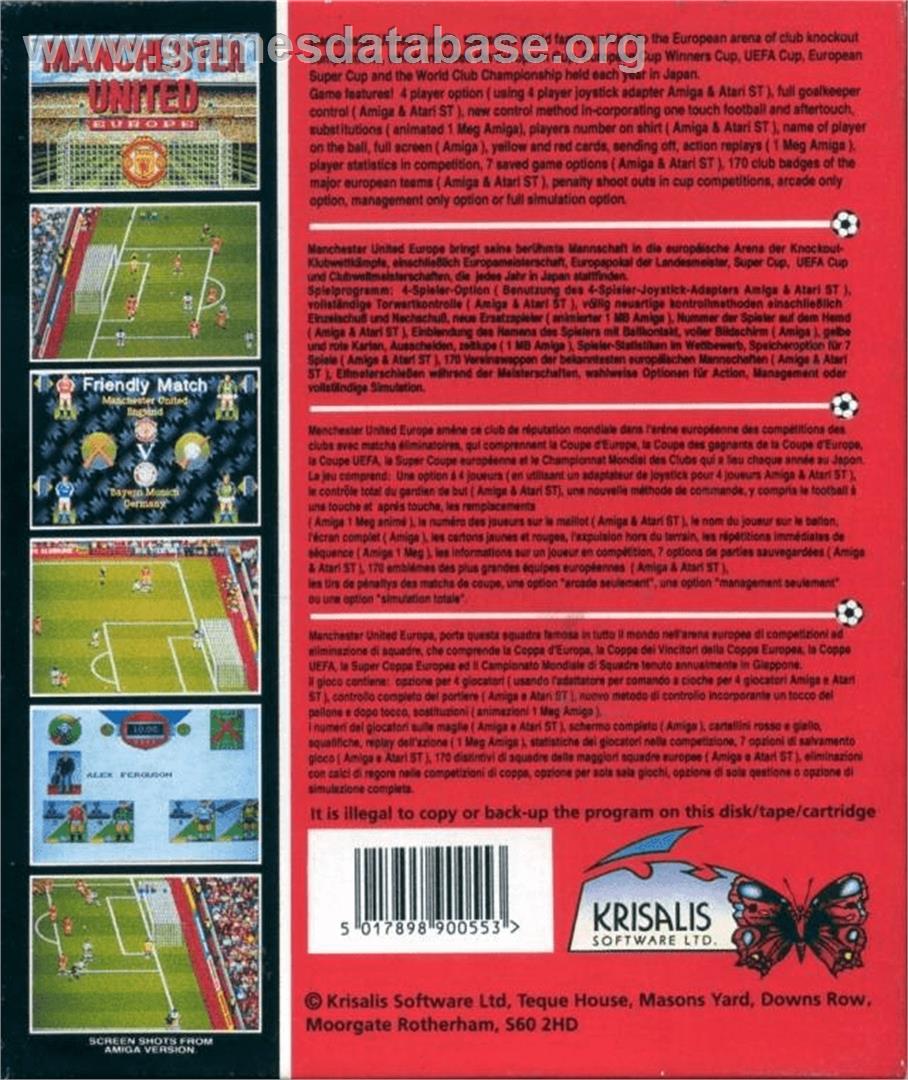 Manchester United Europe - Commodore Amiga - Artwork - Box Back