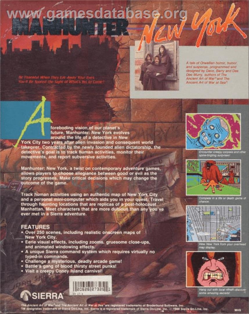 Manhunter: New York - Commodore Amiga - Artwork - Box Back