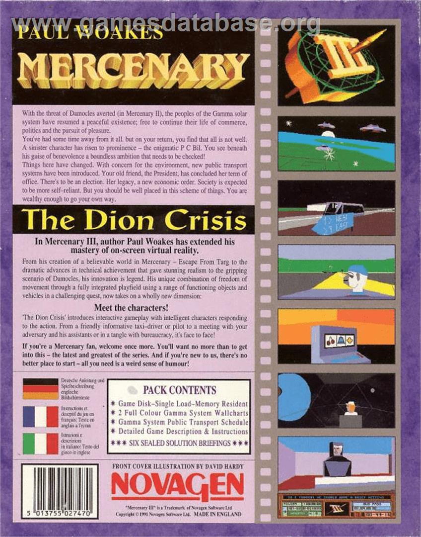 Mercenary III : The Dion Crisis - Commodore Amiga - Artwork - Box Back