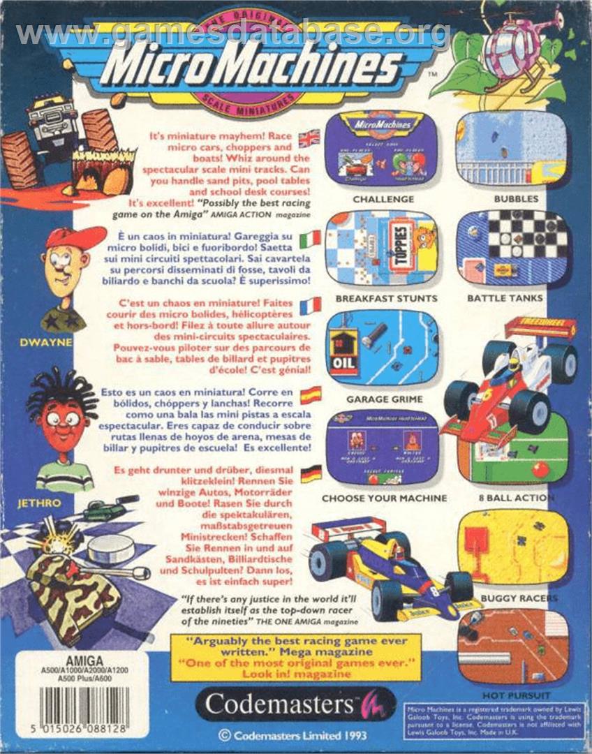 Micro Machines - Commodore Amiga - Artwork - Box Back