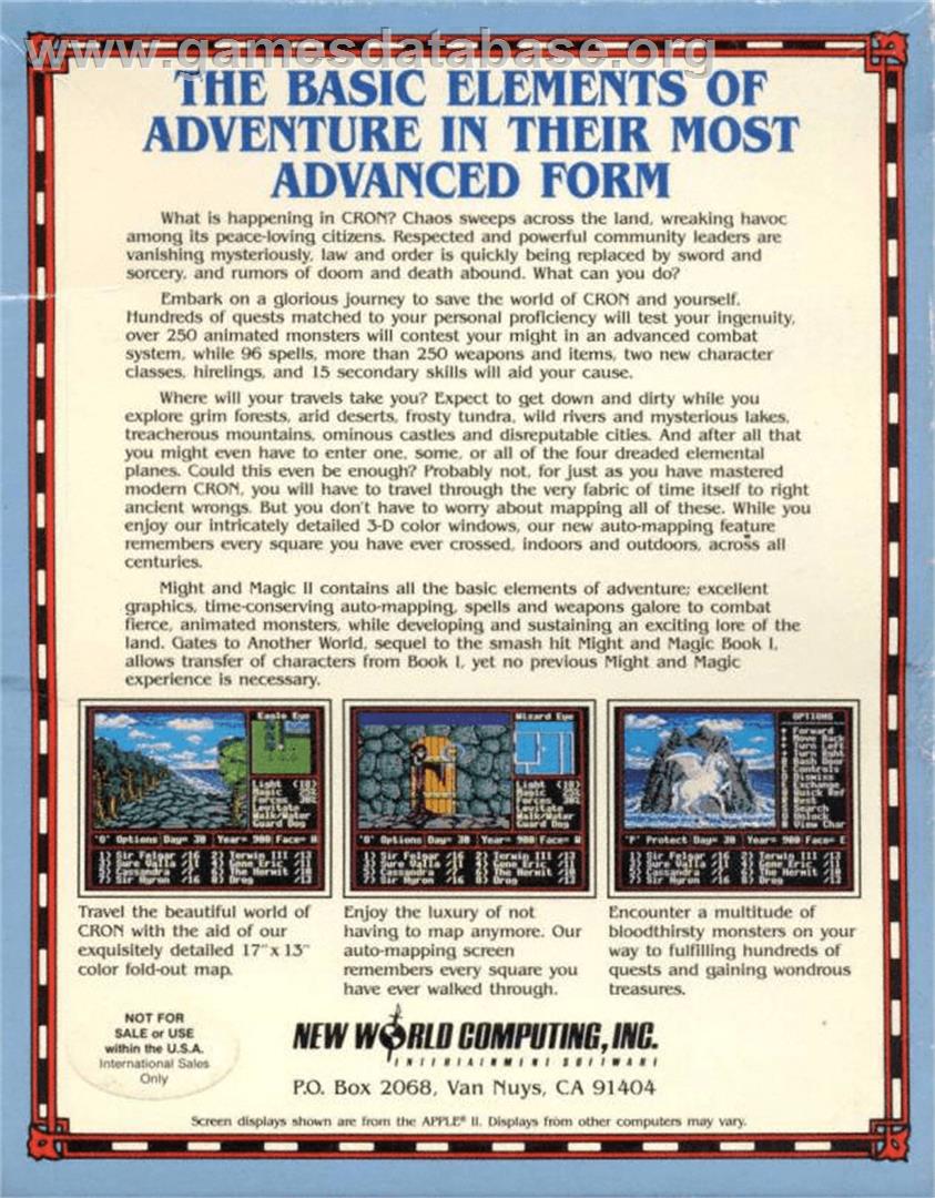 Might and Magic 2: Gates to Another World - Commodore Amiga - Artwork - Box Back