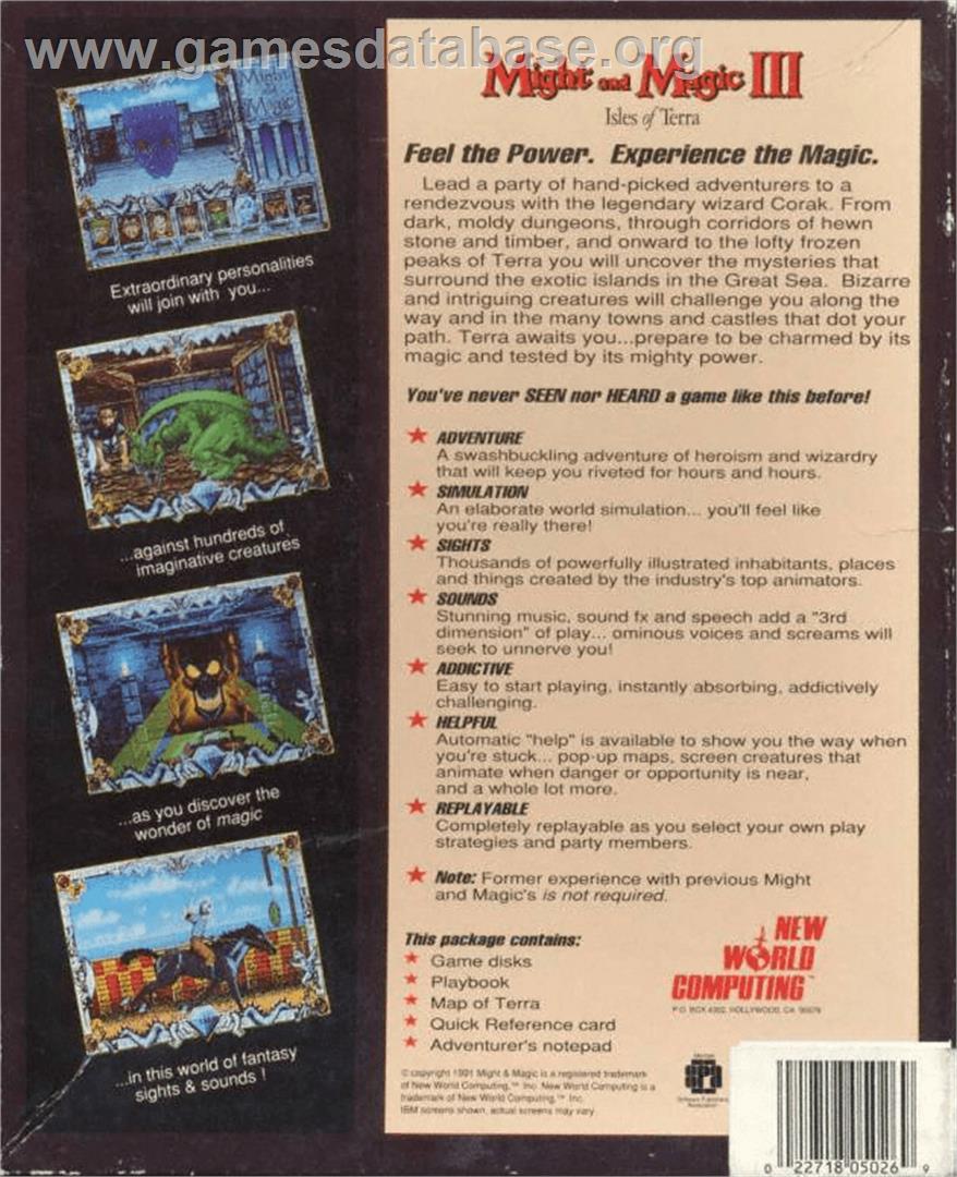 Might and Magic III: Isles of Terra - Commodore Amiga - Artwork - Box Back