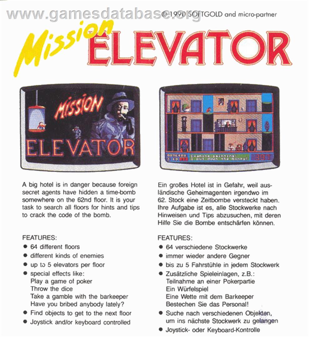 Mission Elevator - Commodore Amiga - Artwork - Box Back