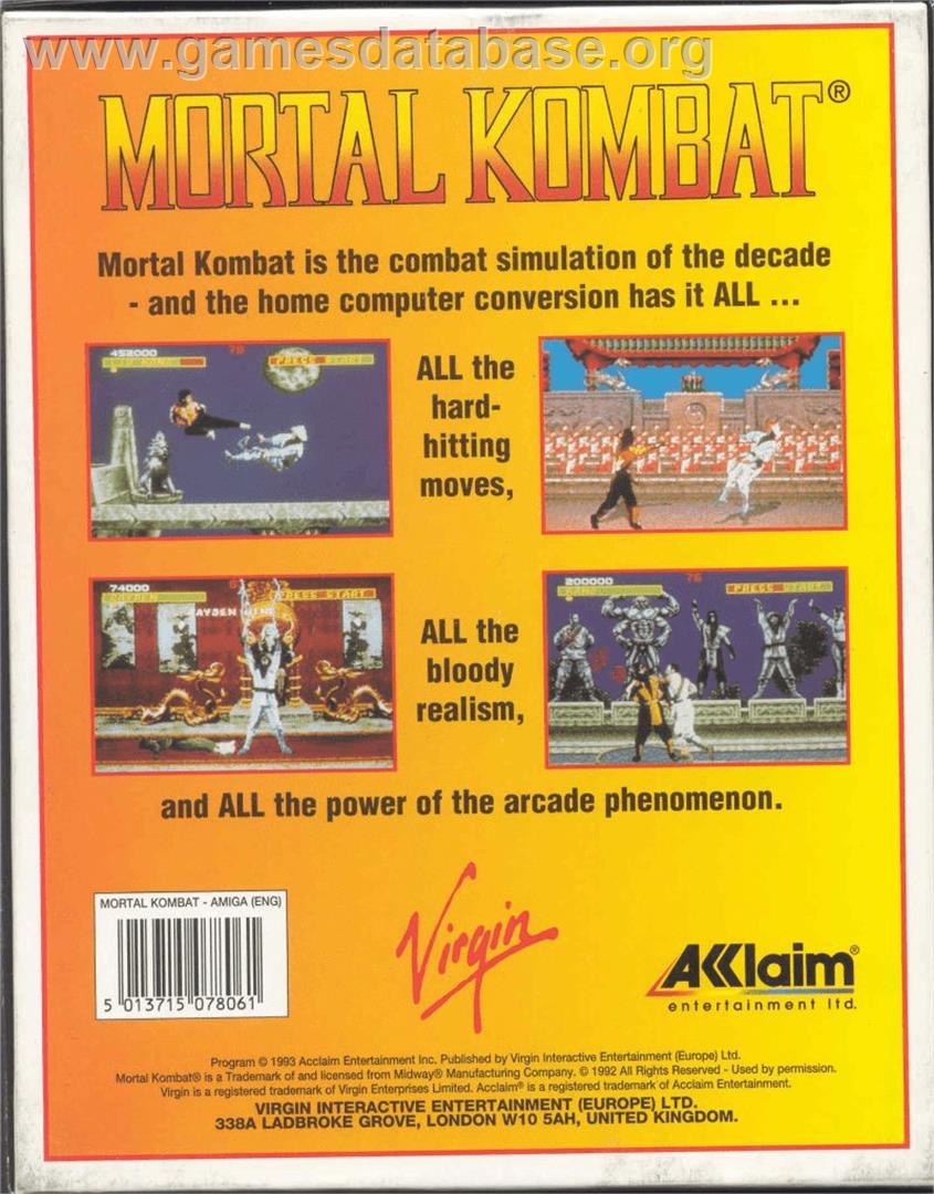 Mortal Kombat - Commodore Amiga - Artwork - Box Back