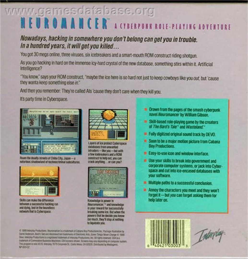 Neuromancer - Commodore Amiga - Artwork - Box Back