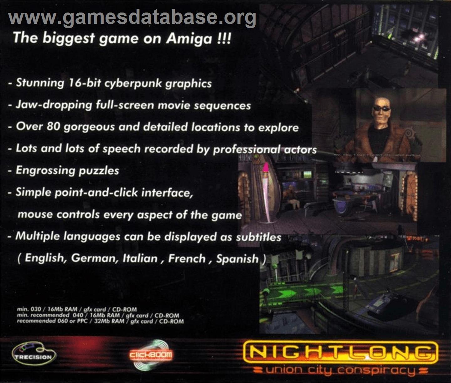 Nightlong: Union City Conspiracy - Commodore Amiga - Artwork - Box Back