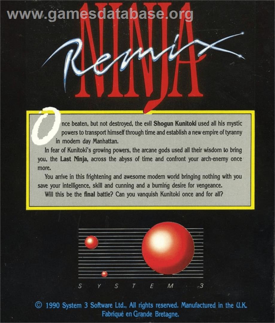 Ninja Remix - Commodore Amiga - Artwork - Box Back