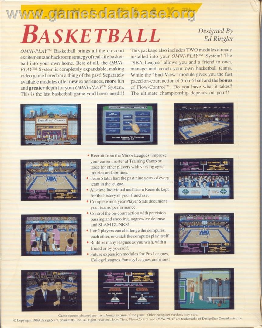 Omni-Play Basketball - Commodore Amiga - Artwork - Box Back