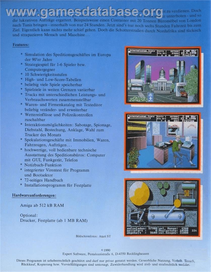 On The Road - Commodore Amiga - Artwork - Box Back