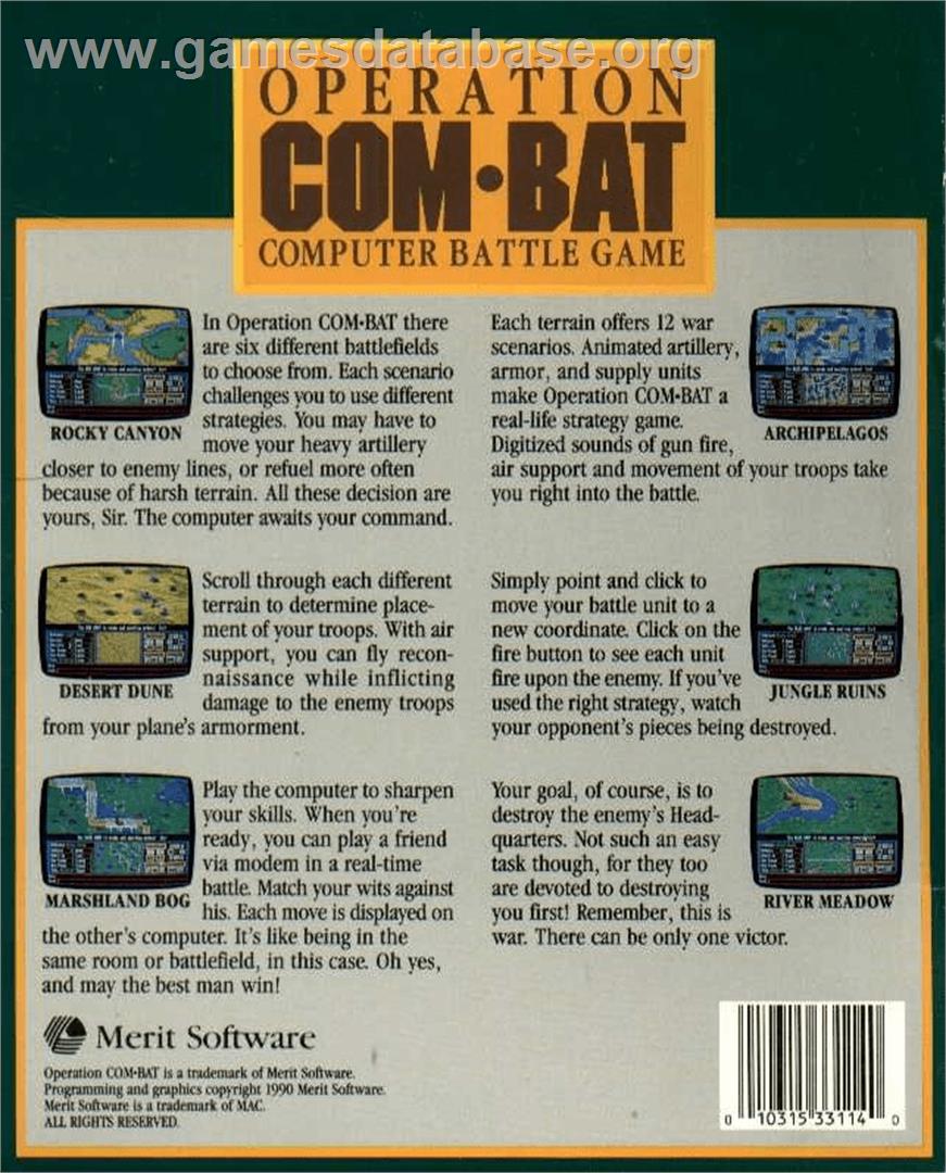 Operation Com-bat - Commodore Amiga - Artwork - Box Back