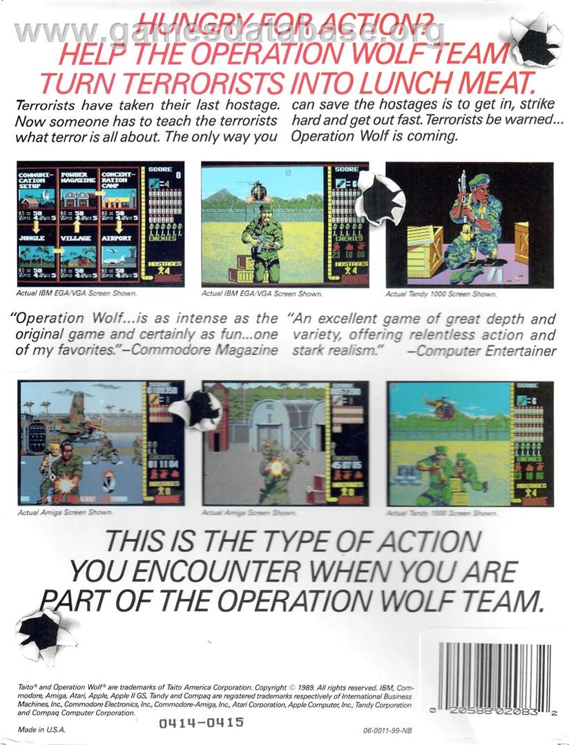 Operation Wolf - Commodore Amiga - Artwork - Box Back
