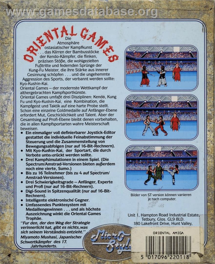 Oriental Games - Commodore Amiga - Artwork - Box Back