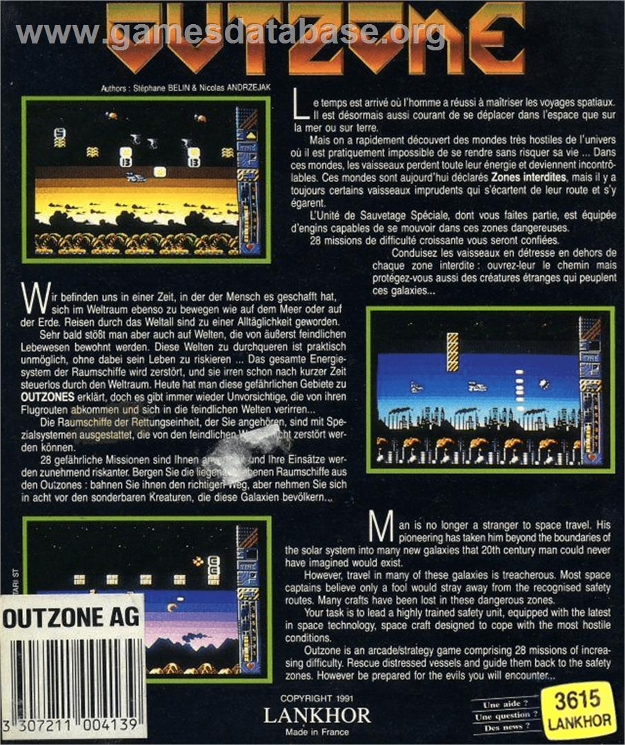 Outzone - Commodore Amiga - Artwork - Box Back