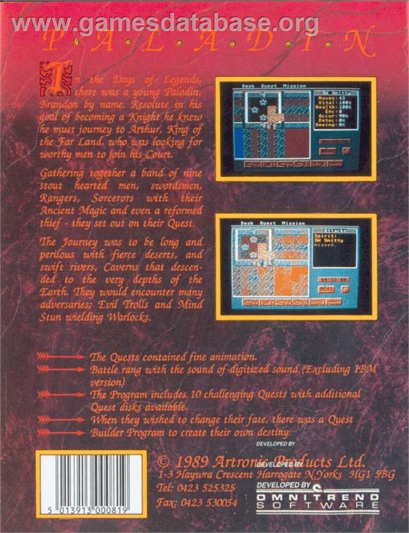 Paladin - Commodore Amiga - Artwork - Box Back