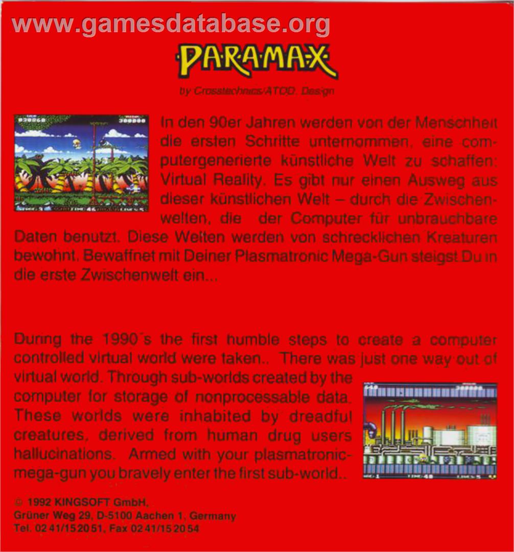 Paramax - Commodore Amiga - Artwork - Box Back