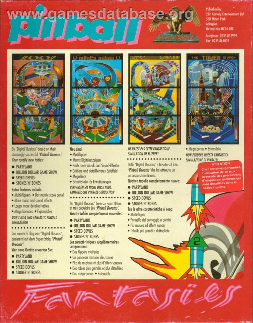 Pinball Fantasies - Commodore Amiga - Artwork - Box Back