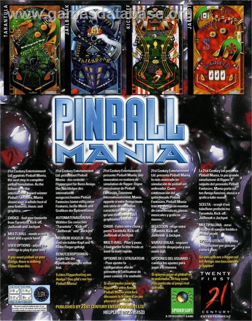 Pinball Mania - Commodore Amiga - Artwork - Box Back