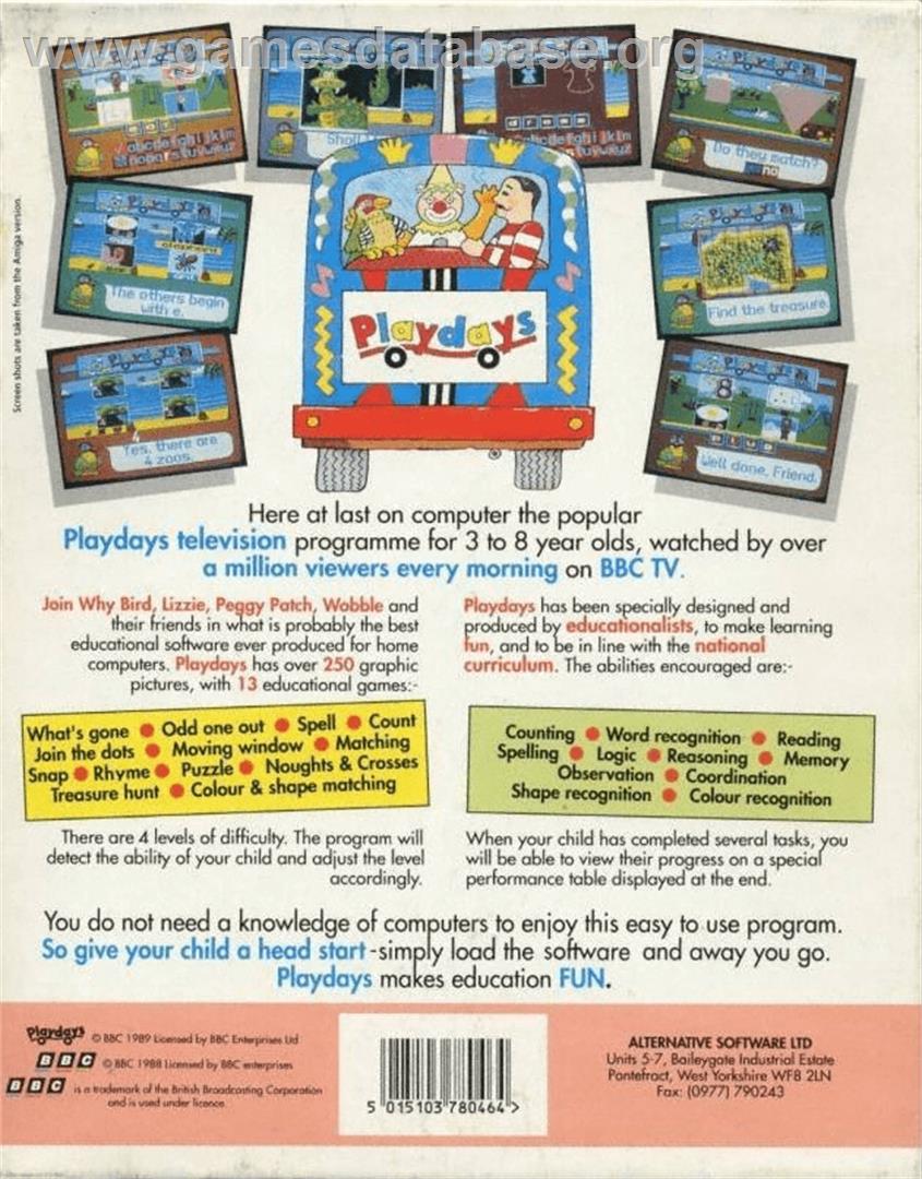 Playdays - Commodore Amiga - Artwork - Box Back