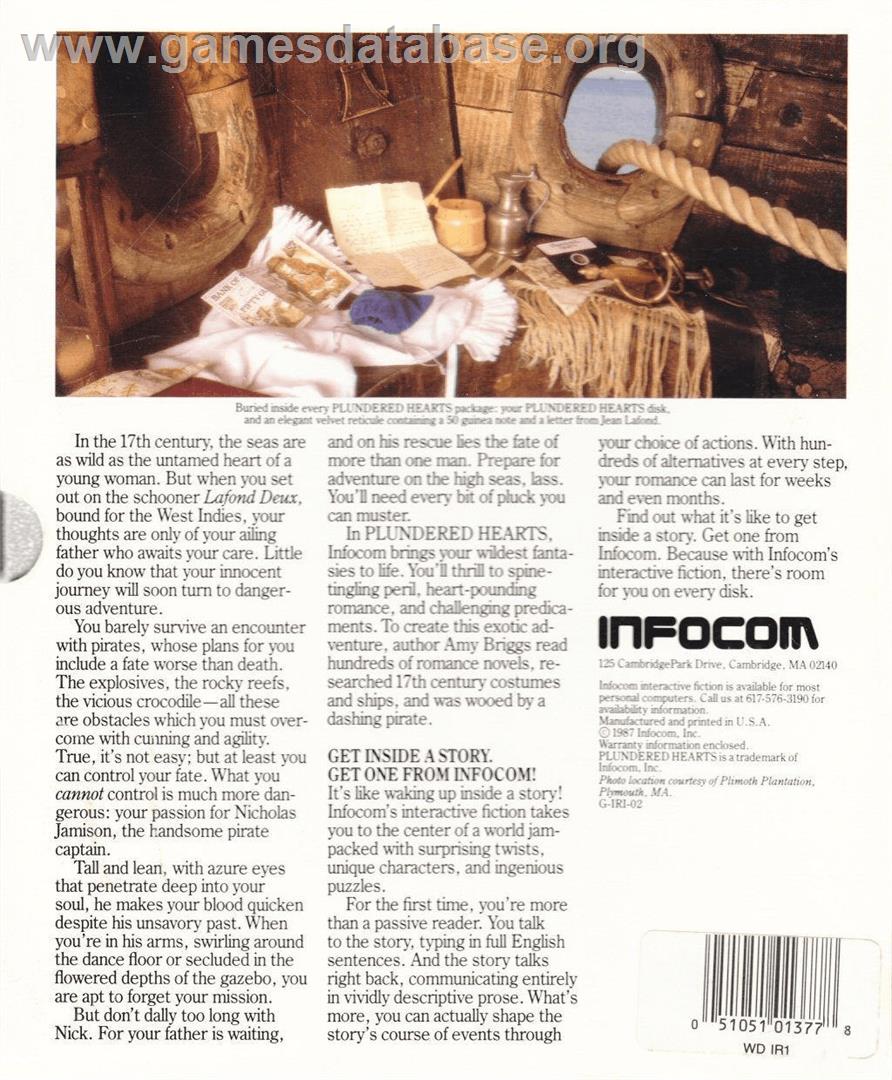 Plundered Hearts - Commodore Amiga - Artwork - Box Back