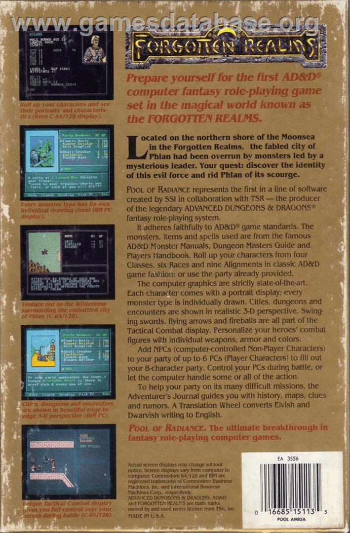 Pool of Radiance - Commodore Amiga - Artwork - Box Back
