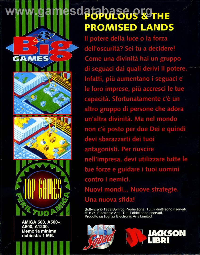 Populous & The Promised Lands - Commodore Amiga - Artwork - Box Back