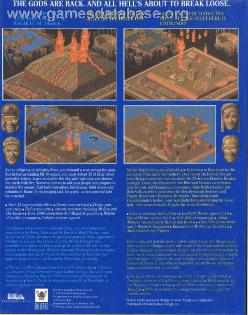 Populous II: Trials of the Olympian Gods - Commodore Amiga - Artwork - Box Back