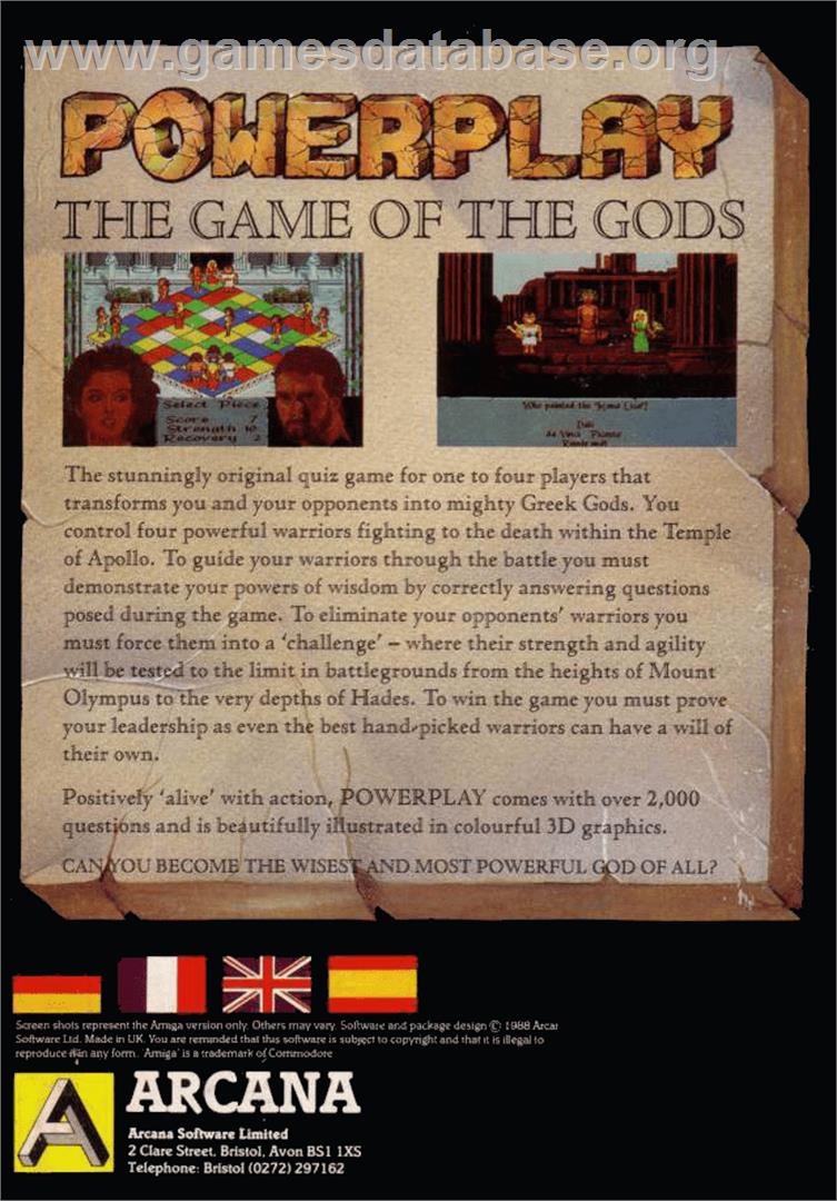 Powerplay: The Game of the Gods - Commodore Amiga - Artwork - Box Back