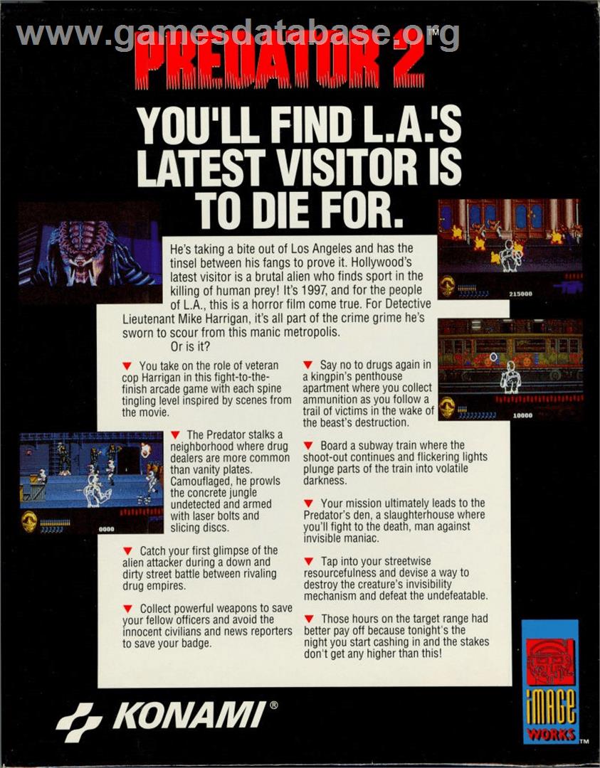 Predator 2 - Commodore Amiga - Artwork - Box Back