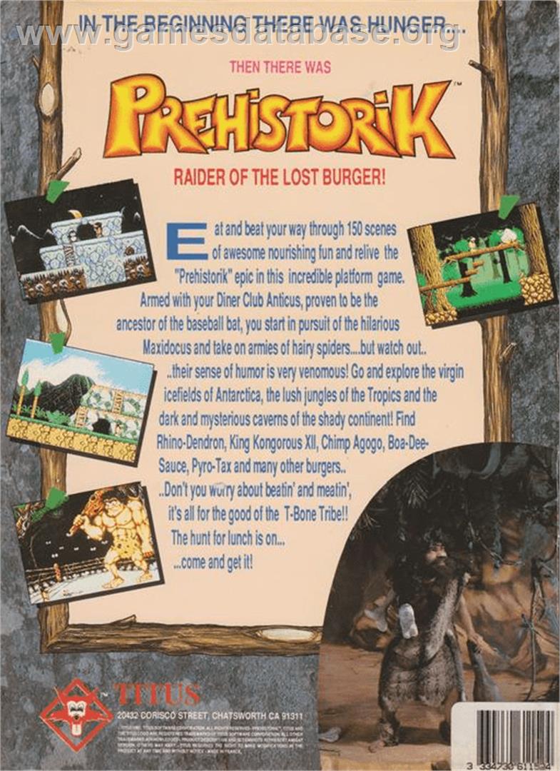 Prehistorik - Commodore Amiga - Artwork - Box Back