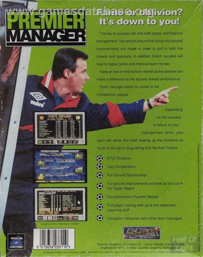 Premier Manager - Commodore Amiga - Artwork - Box Back