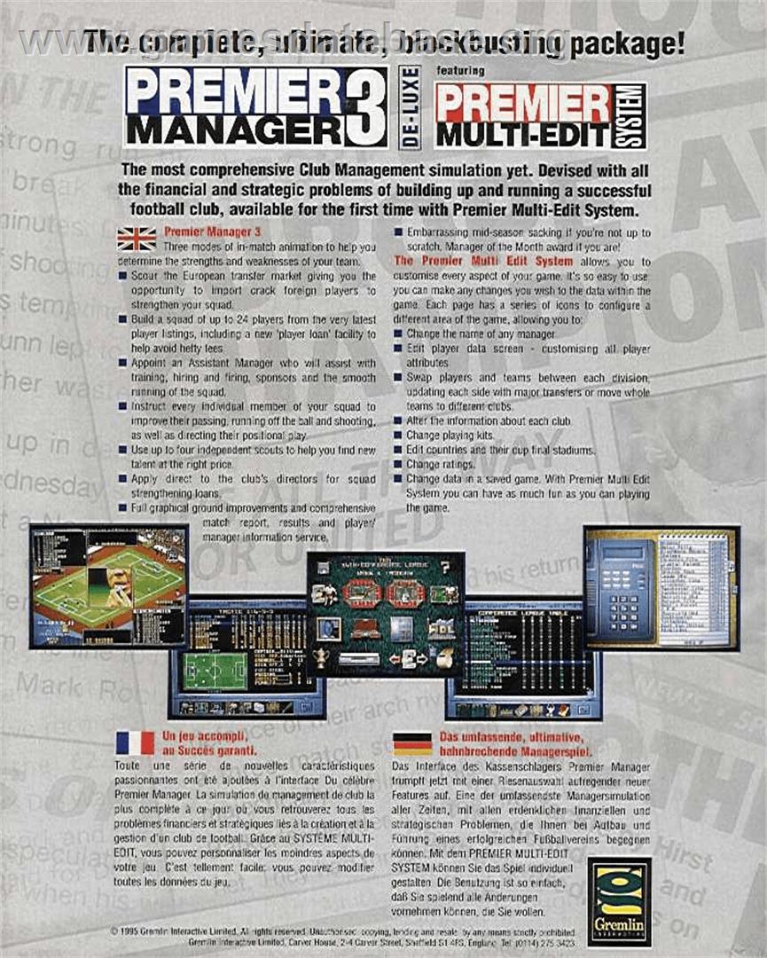 Premier Manager 3 De-Luxe - Commodore Amiga - Artwork - Box Back