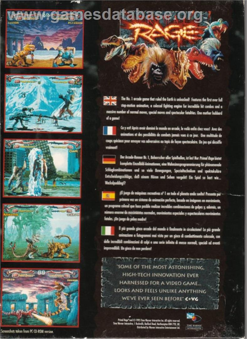 Primal Rage - Commodore Amiga - Artwork - Box Back