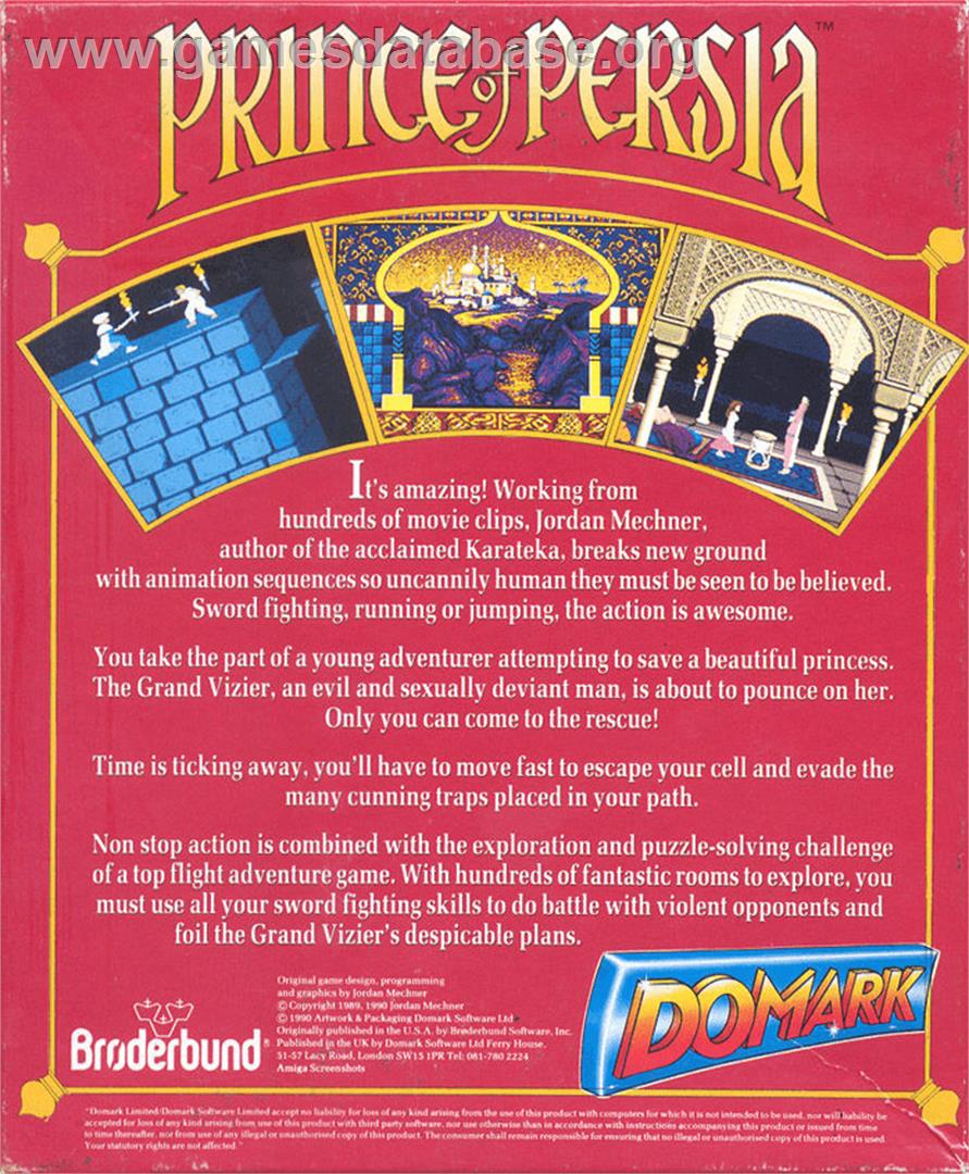 Prince of Persia - Commodore Amiga - Artwork - Box Back