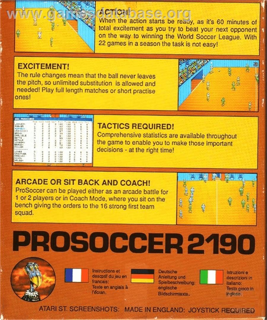Prosoccer 2190 - Commodore Amiga - Artwork - Box Back