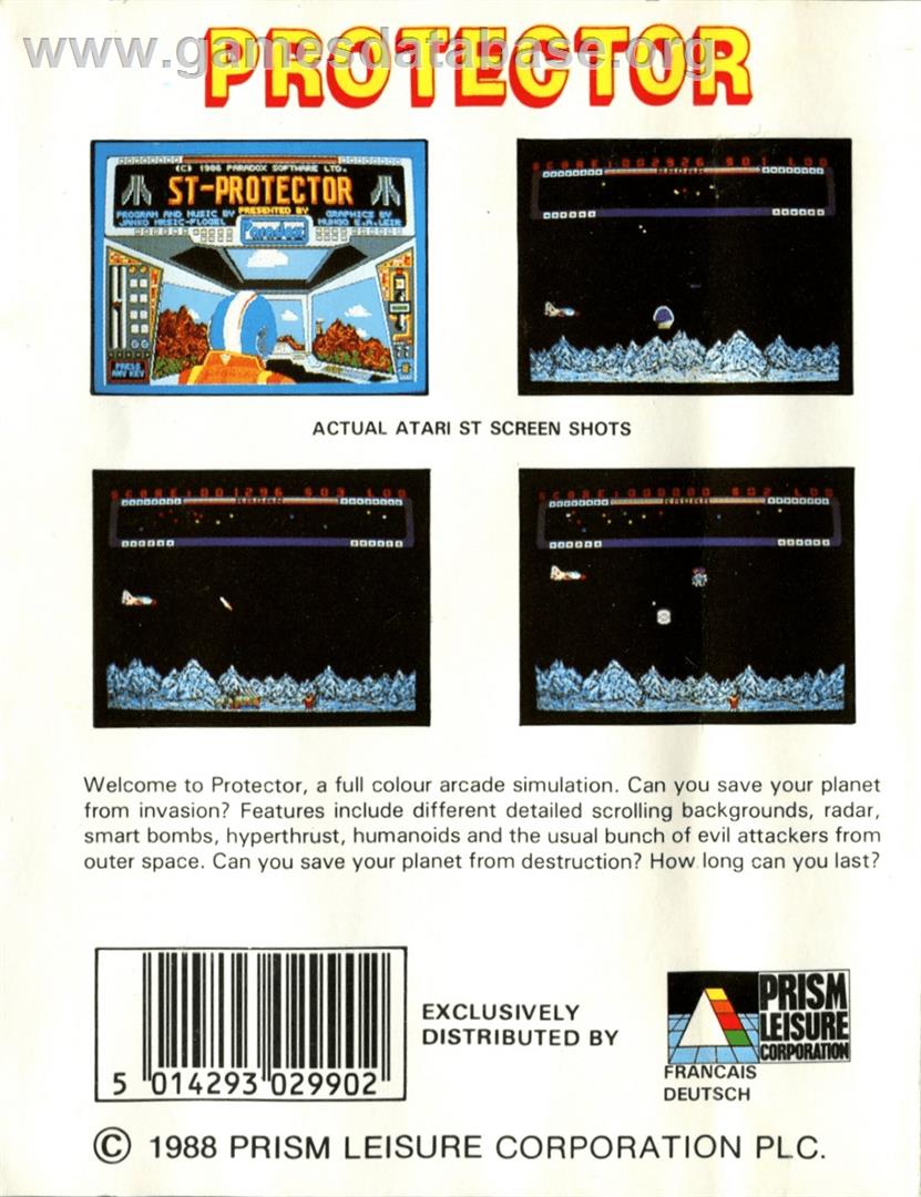 Protector ( Mastertronic) - Commodore Amiga - Artwork - Box Back