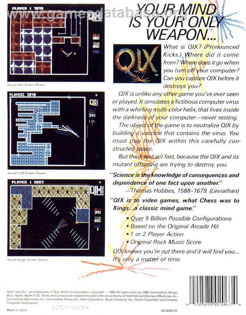 Qix - Commodore Amiga - Artwork - Box Back