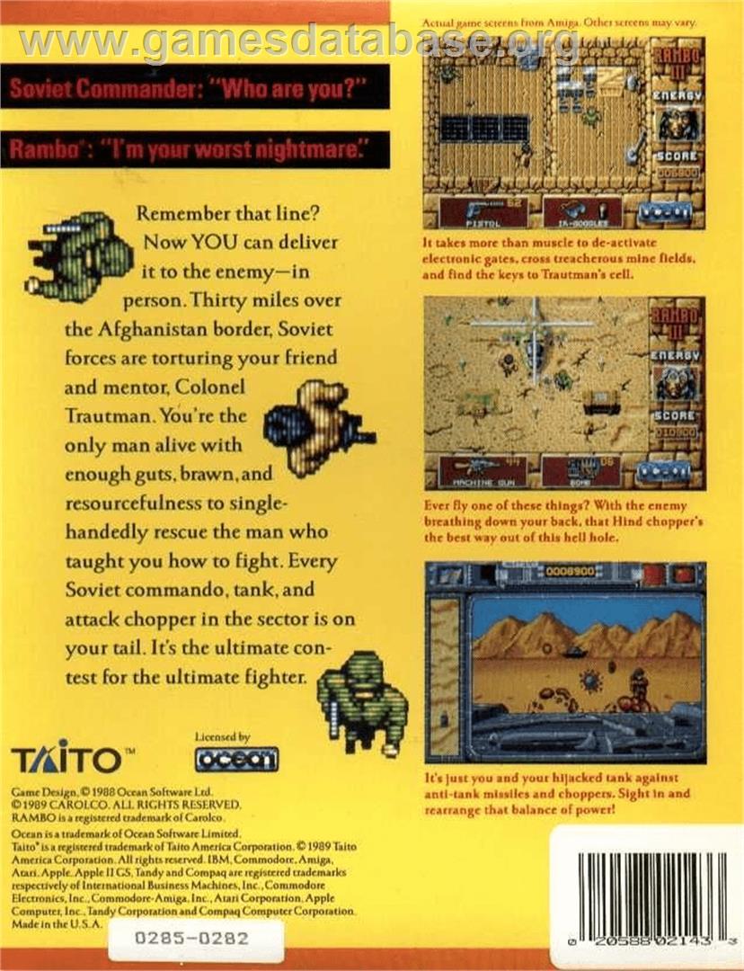 Rambo 3 - Commodore Amiga - Artwork - Box Back