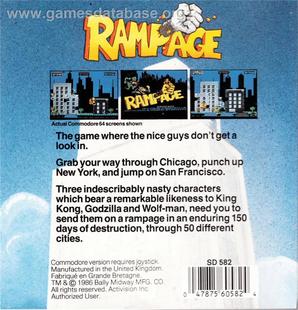 Rampage - Commodore Amiga - Artwork - Box Back